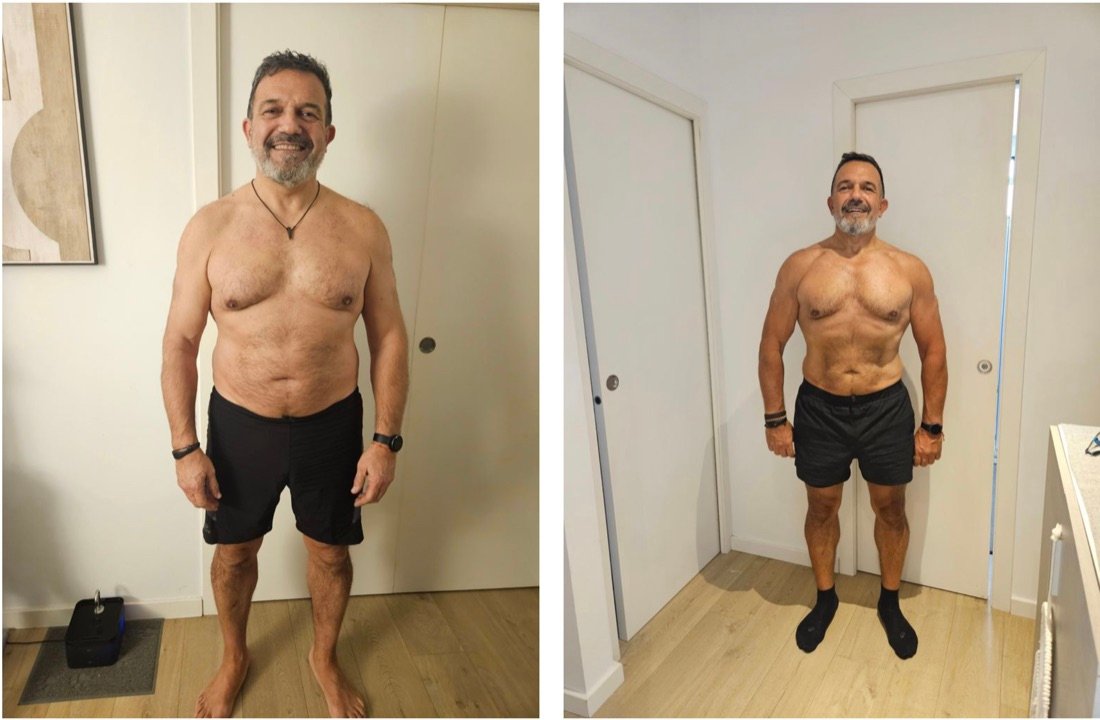 Antes y después de frente de Bartolomé, alumno de FSC+30: pierde la barriga y gana hombros