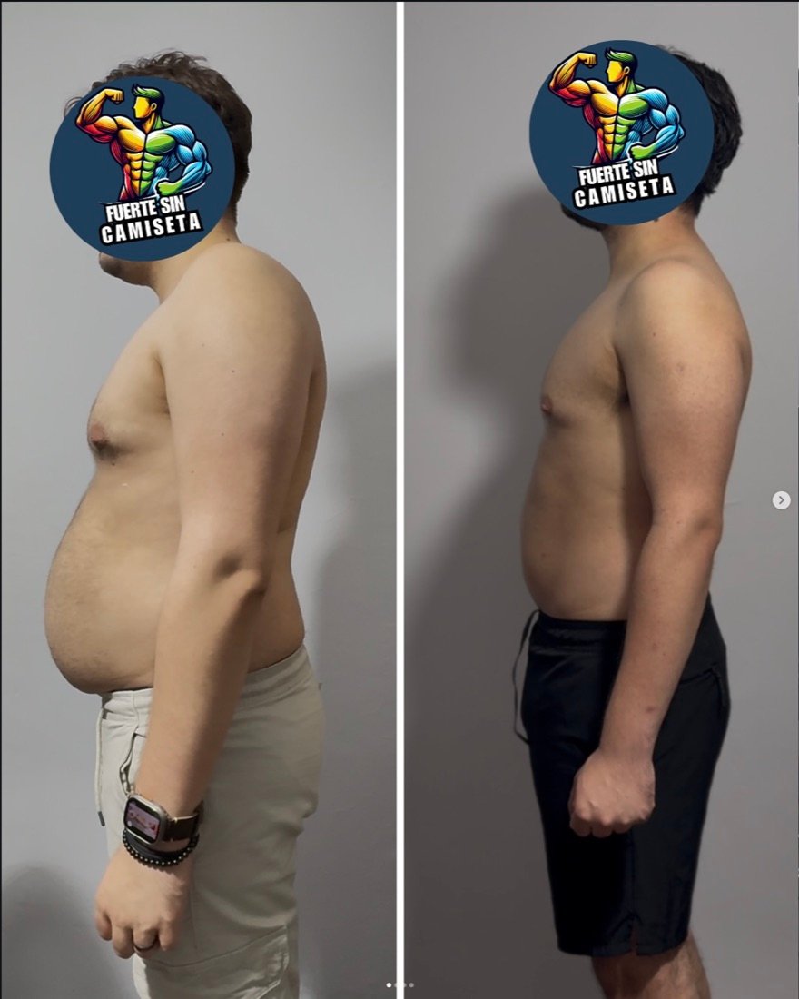 Antes y después de perfil de Manuel, alumno de FSC+30: de barriga marcada a abdomen plano