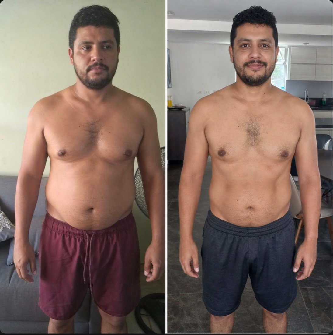 Antes y después de frente de Emilio, alumno de FSC+30, con el tronco más firme