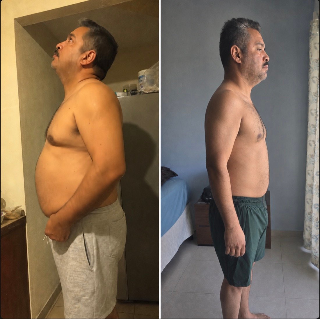Antes y después de perfil de Ernesto, alumno de FSC+30, que elimina una barriga muy grande