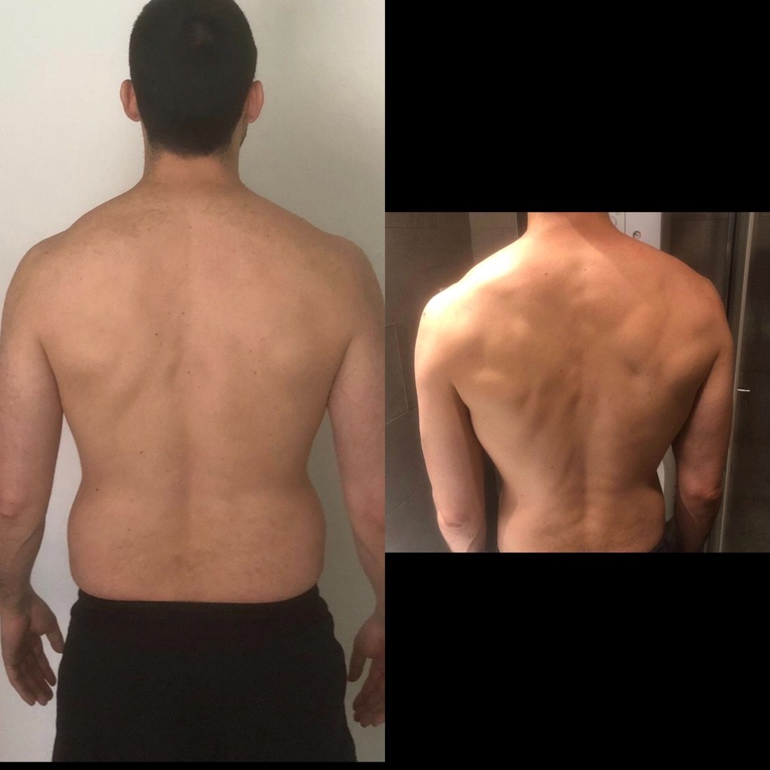 Antes y después de espalda de Gonzalo, alumno de FSC+30, con la espalda más definida
